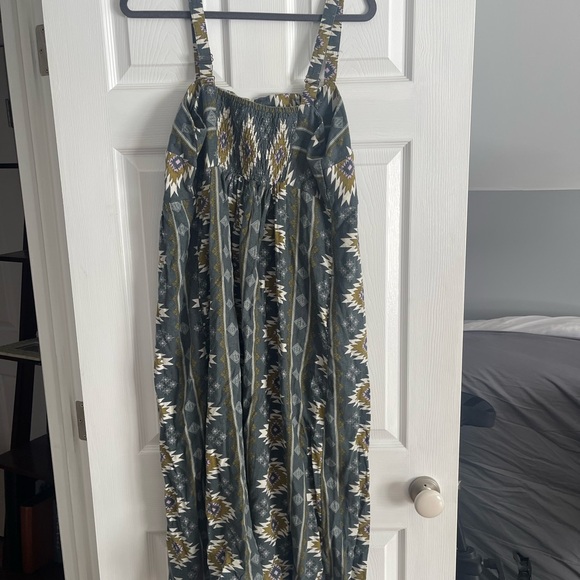 Sonoma Geometric Green and White midi linen dress size large - Picture 3 of 5